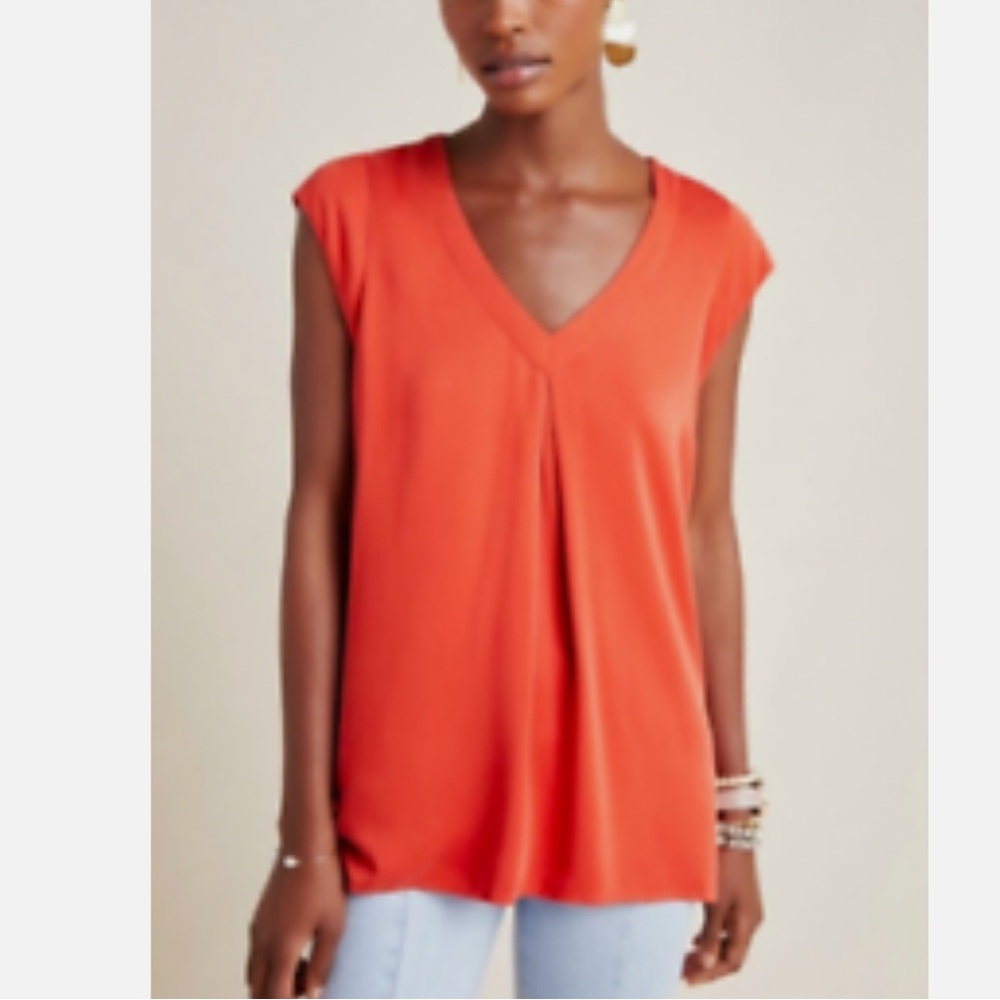 Anthropologie Maeve Chic Women’s cute V-Neck Rust Top. Size S. Good cond.